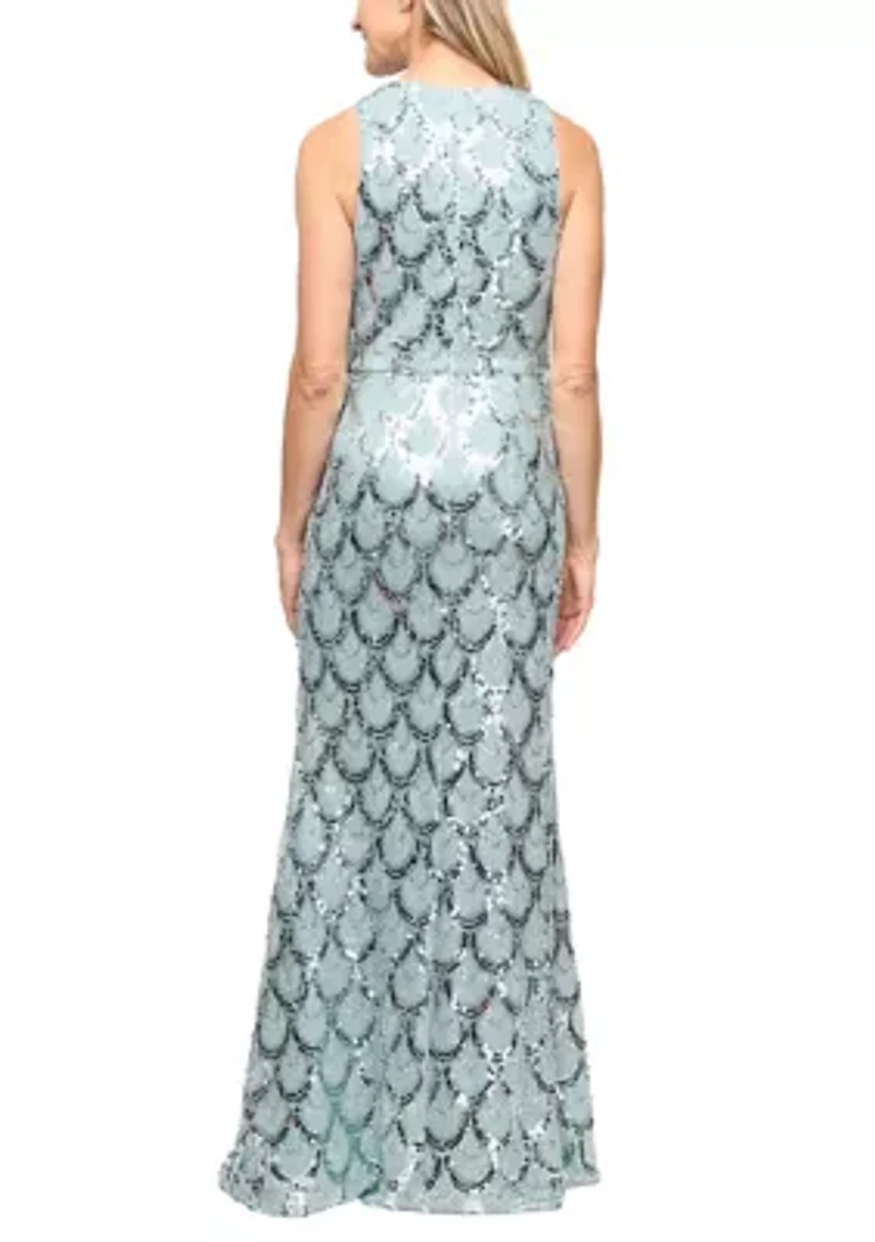 Women's Sleeveless Long Patterned Sequin Dress