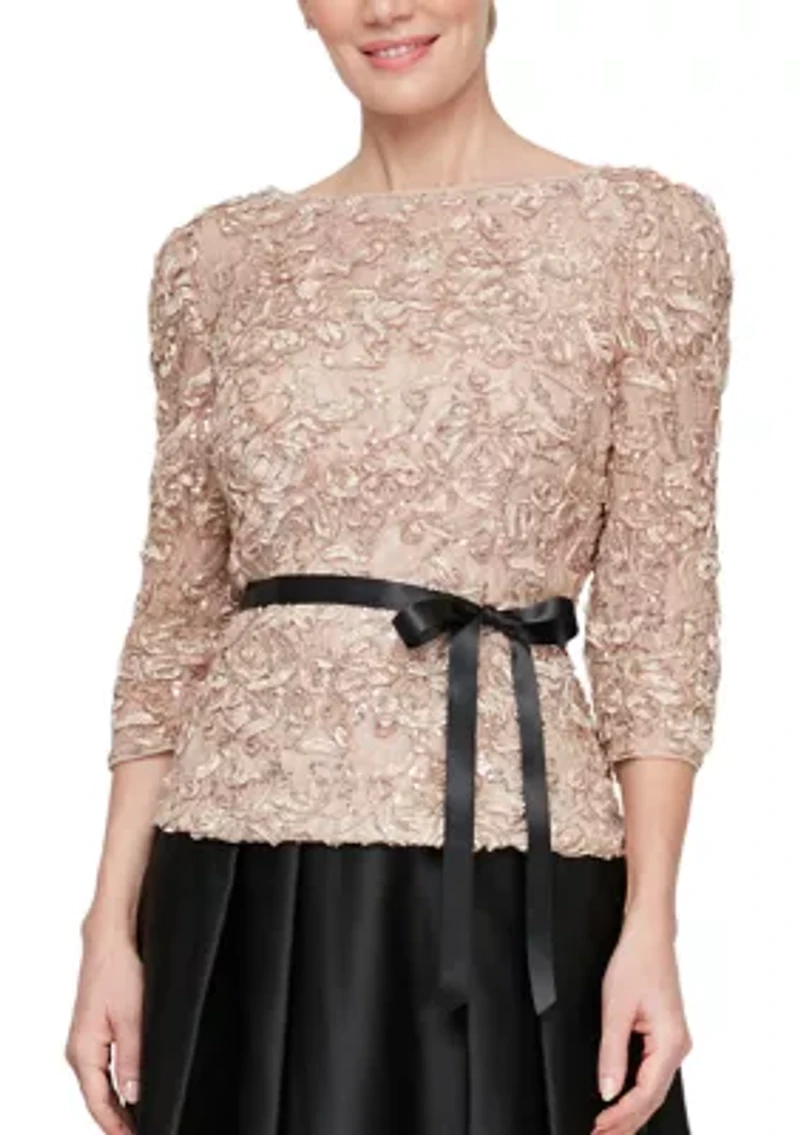 Women's Soutache Blouse with 3/4 Puff Sleeves