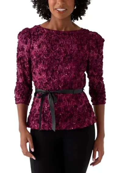 Women's Soutache Blouse with 3/4 Puff Sleeves