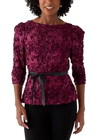 Women's Soutache Blouse with 3/4 Puff Sleeves