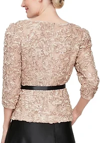 Women's Soutache Blouse with 3/4 Puff Sleeves