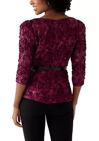 Women's Soutache Blouse with 3/4 Puff Sleeves