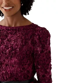 Women's Soutache Blouse with 3/4 Puff Sleeves