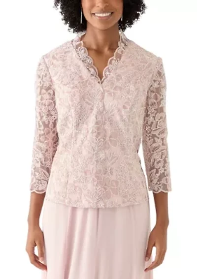 Women's 3/4 Sleeve V-Neck Lace Top