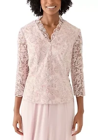 Women's 3/4 Sleeve V-Neck Lace Top