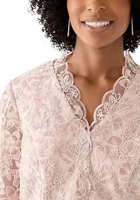 Women's 3/4 Sleeve V-Neck Lace Top