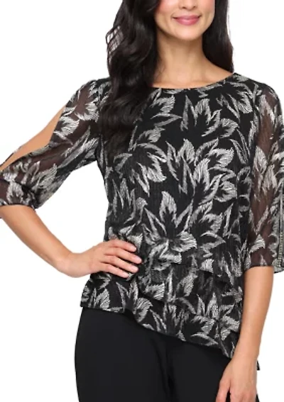 Women's 3/4 Sleeve Foil Bodre Blouse