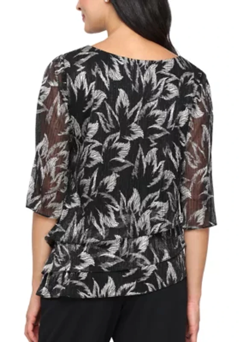 Women's 3/4 Sleeve Foil Bodre Blouse