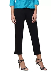Women's Stretch Crepe Slim Cropped Ankle Pants with Side Slit Detail