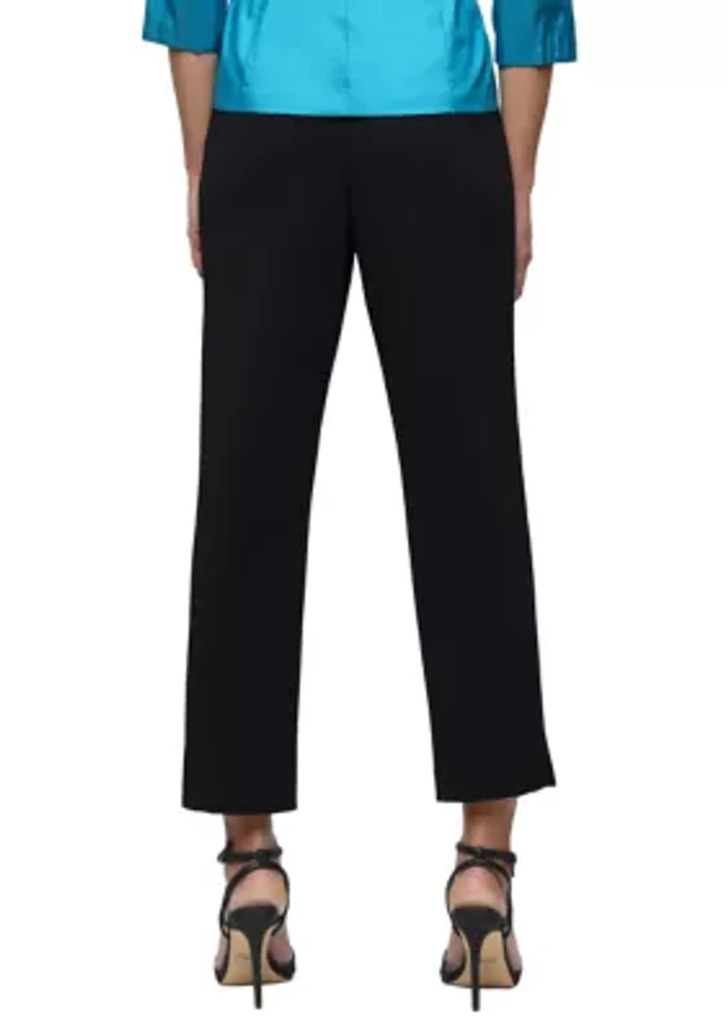 Women's Stretch Crepe Slim Cropped Ankle Pants with Side Slit Detail