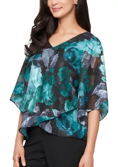 Women's Printed V-Neck Chiffon Burnout Blouse