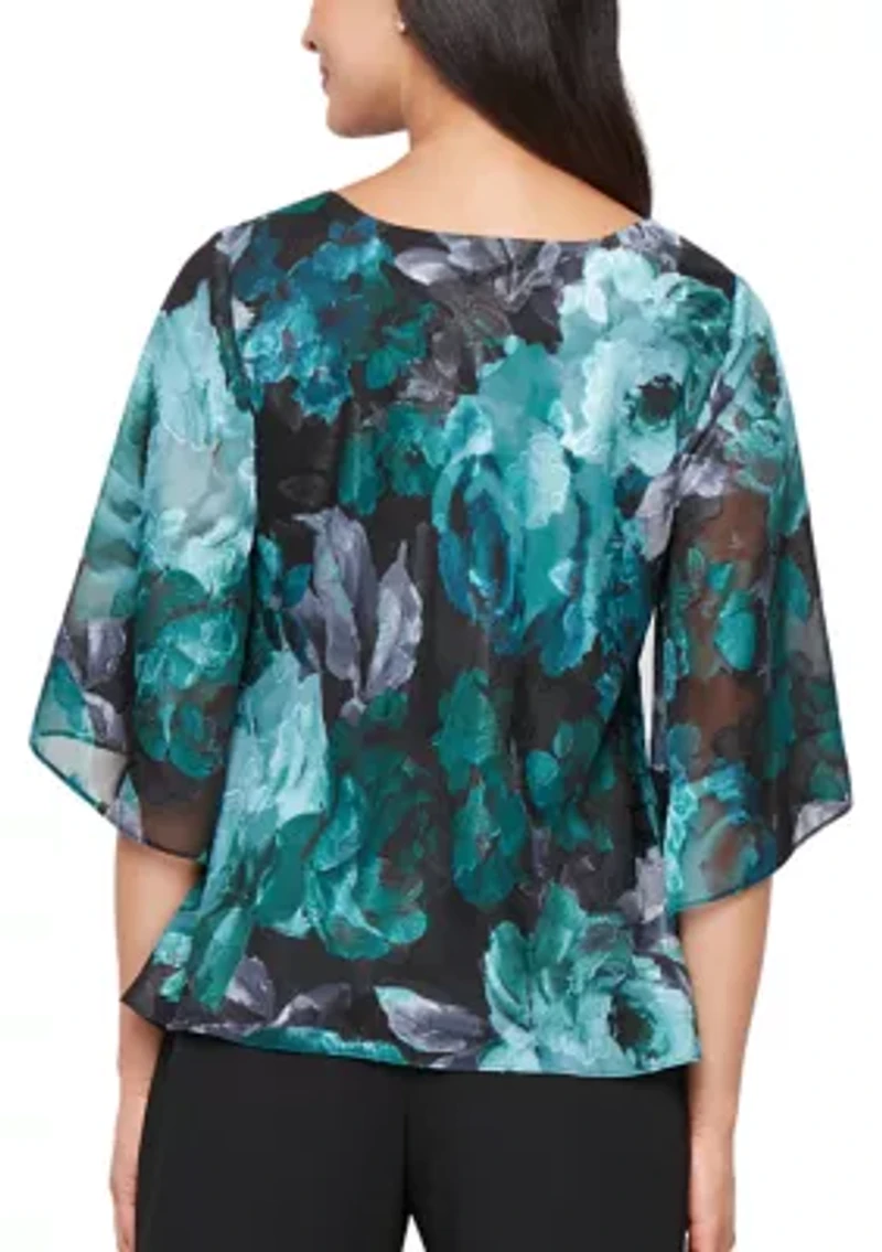 Women's Printed V-Neck Chiffon Burnout Blouse