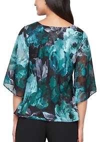 Women's Printed V-Neck Chiffon Burnout Blouse