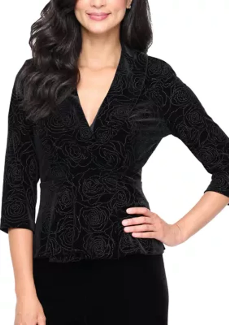 Women's 3/4 Sleeve Velvet Side Closure Blouse