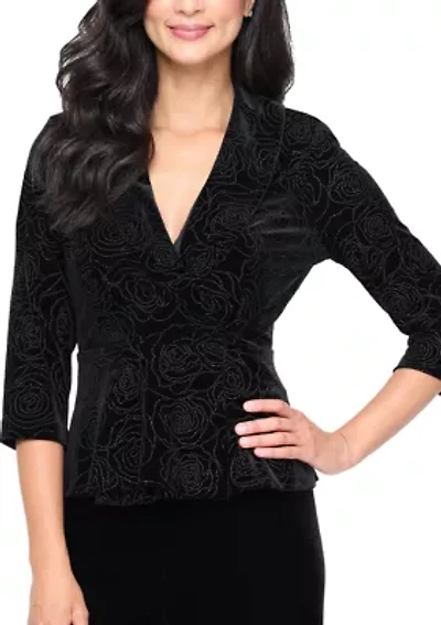 Women's 3/4 Sleeve Velvet Side Closure Blouse