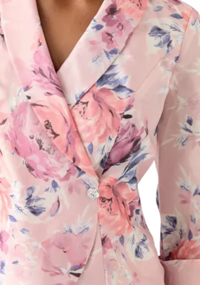 Women's 3/4 Sleeve Shawl Collar Floral Print Organza Top