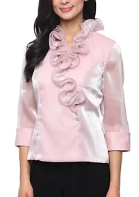 Women's 3/4 Sleeve Yoryu Chiffon Ruffle Collar Blouse