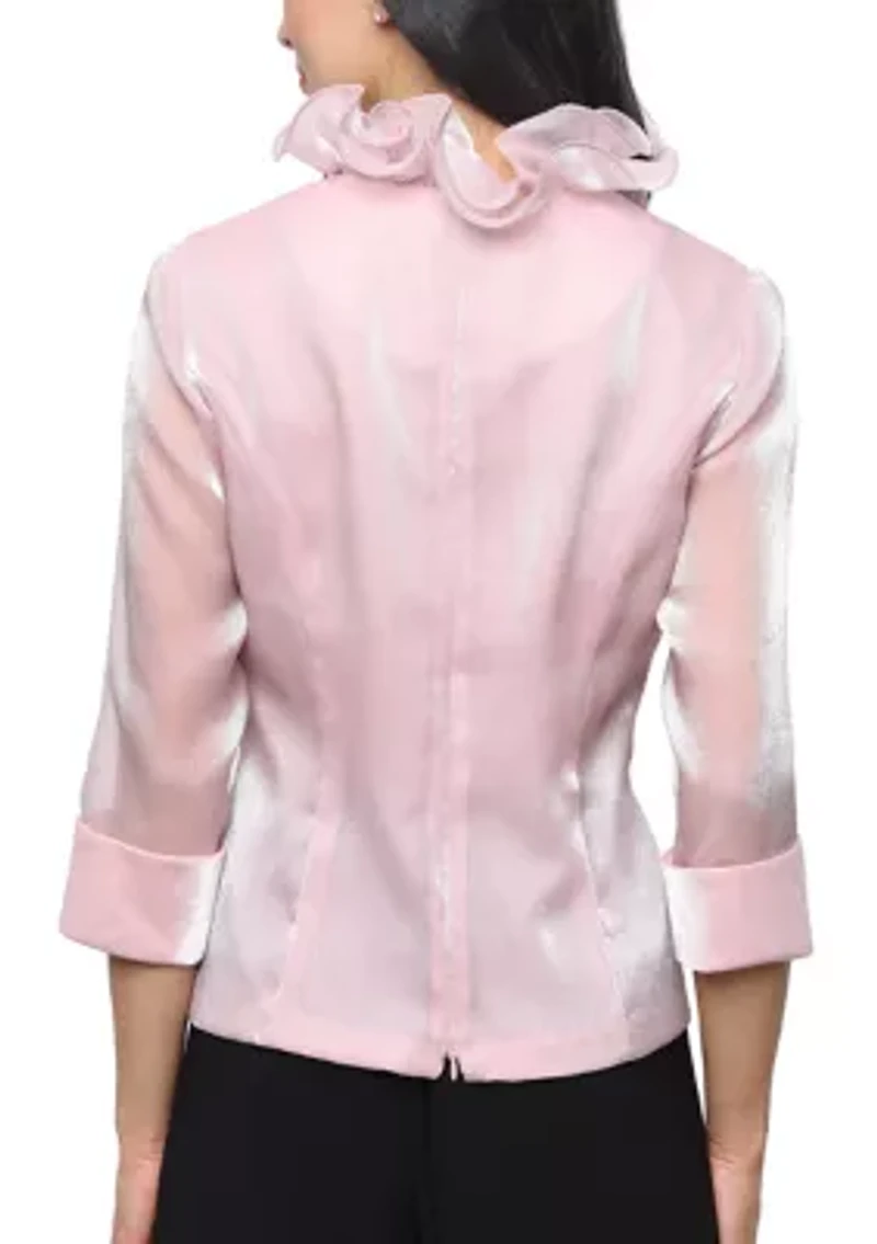 Women's 3/4 Sleeve Yoryu Chiffon Ruffle Collar Blouse