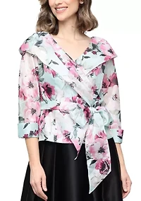 Women's 3/4 Sleeve Printed Yoryu Portrait Collar Blouse