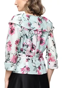 Women's 3/4 Sleeve Printed Yoryu Portrait Collar Blouse