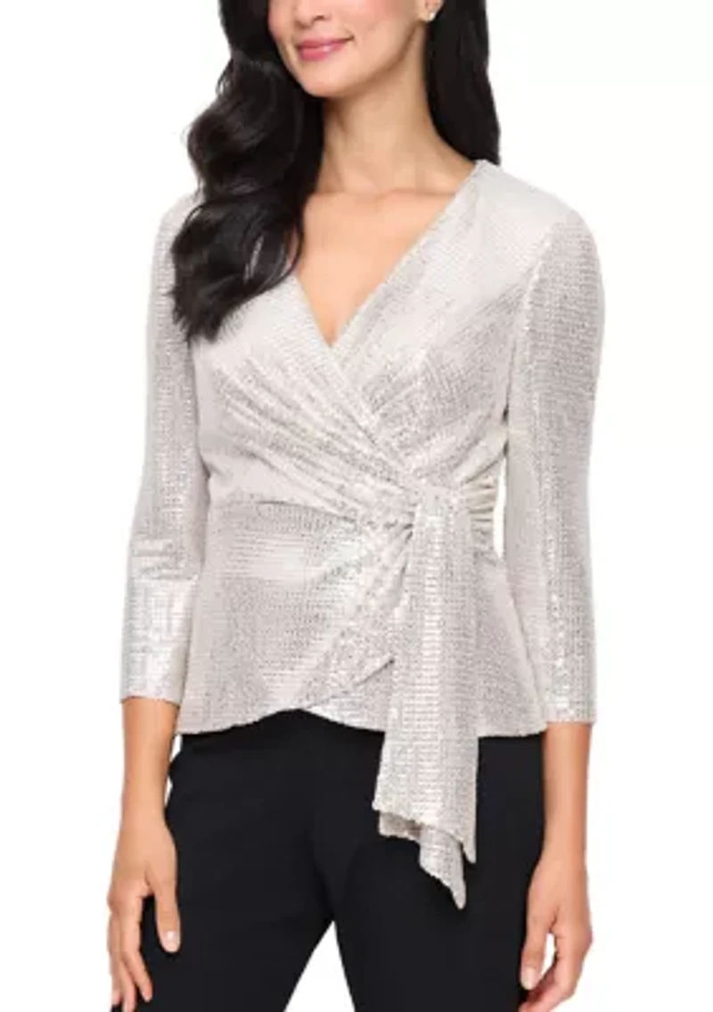 Women's 3/4 Sleeve Stretch Sequin Blouse