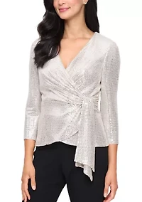 Women's 3/4 Sleeve Stretch Sequin Blouse