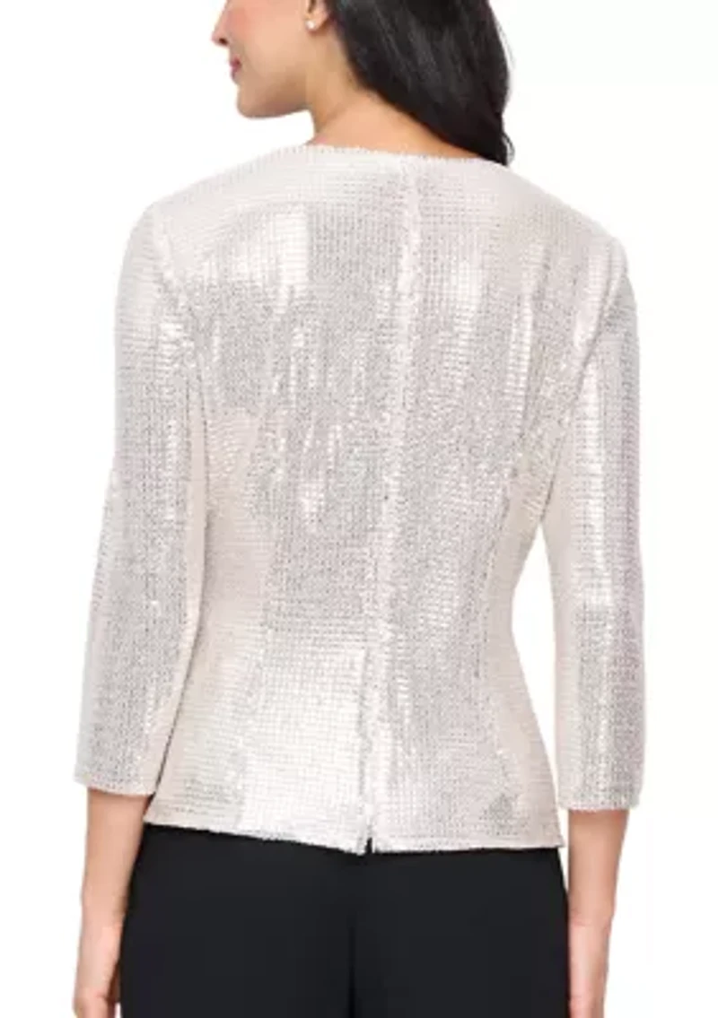 Women's 3/4 Sleeve Stretch Sequin Blouse