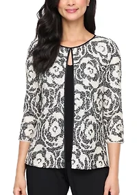 Women's 3/4 Sleeve Patterned Sequin Mock Twinset