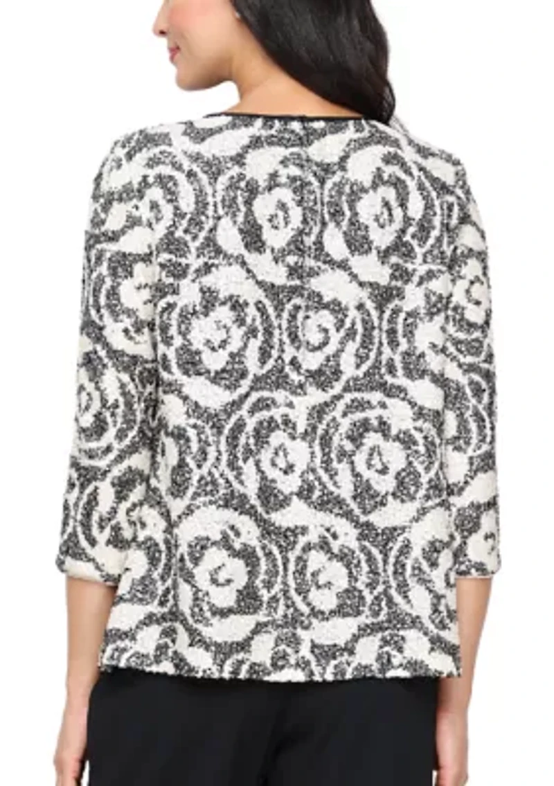 Women's 3/4 Sleeve Patterned Sequin Mock Twinset