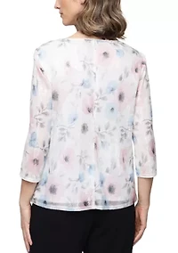 Women's 3/4 Sleeve Printed Sequin Mock Twinset with Jacket