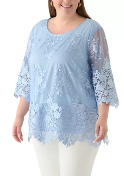 Plus 3/4 Sleeve Embroidered Detail Tunic