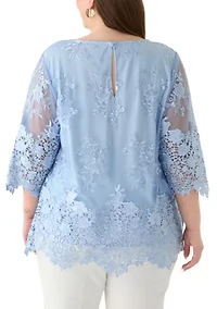 Plus 3/4 Sleeve Embroidered Detail Tunic