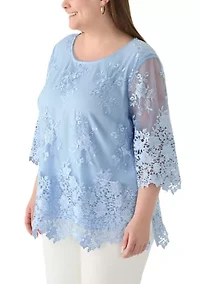 Plus 3/4 Sleeve Embroidered Detail Tunic