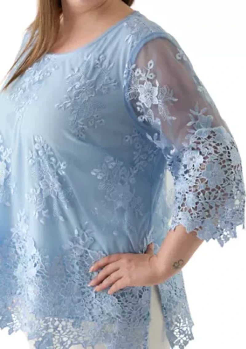 Plus 3/4 Sleeve Embroidered Detail Tunic