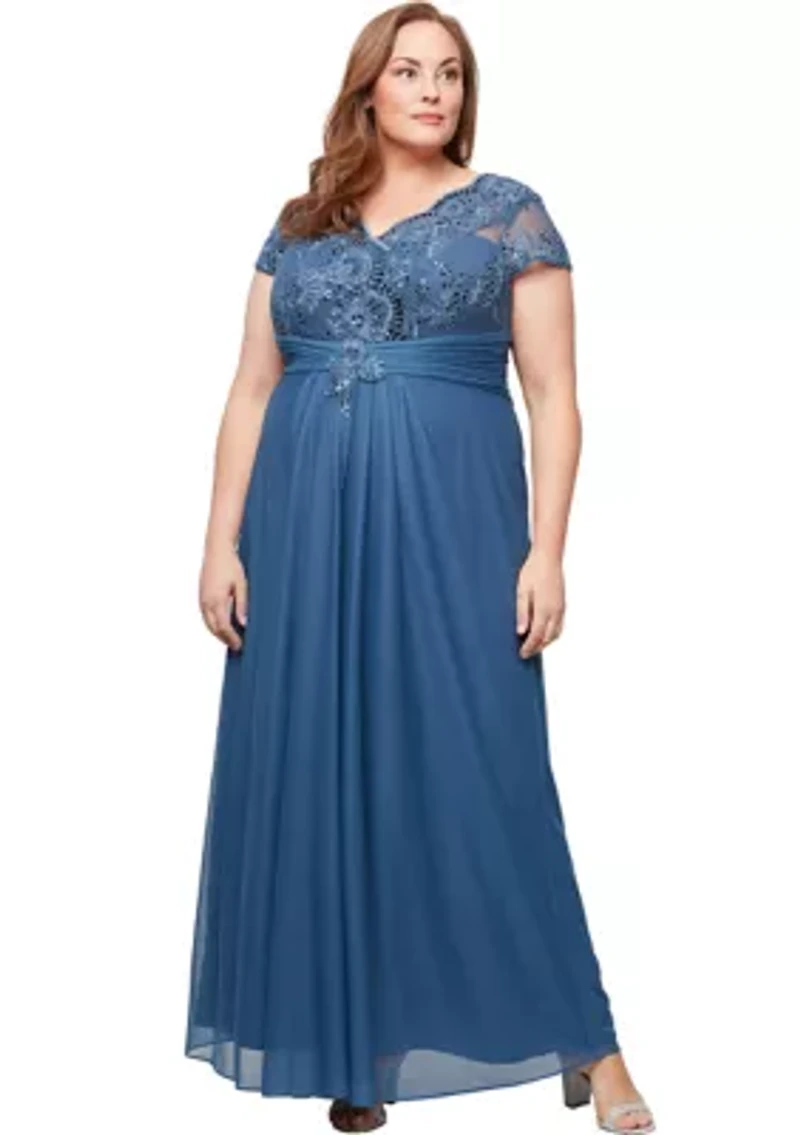 Plus Long Surplice Neckline A-Line Dress