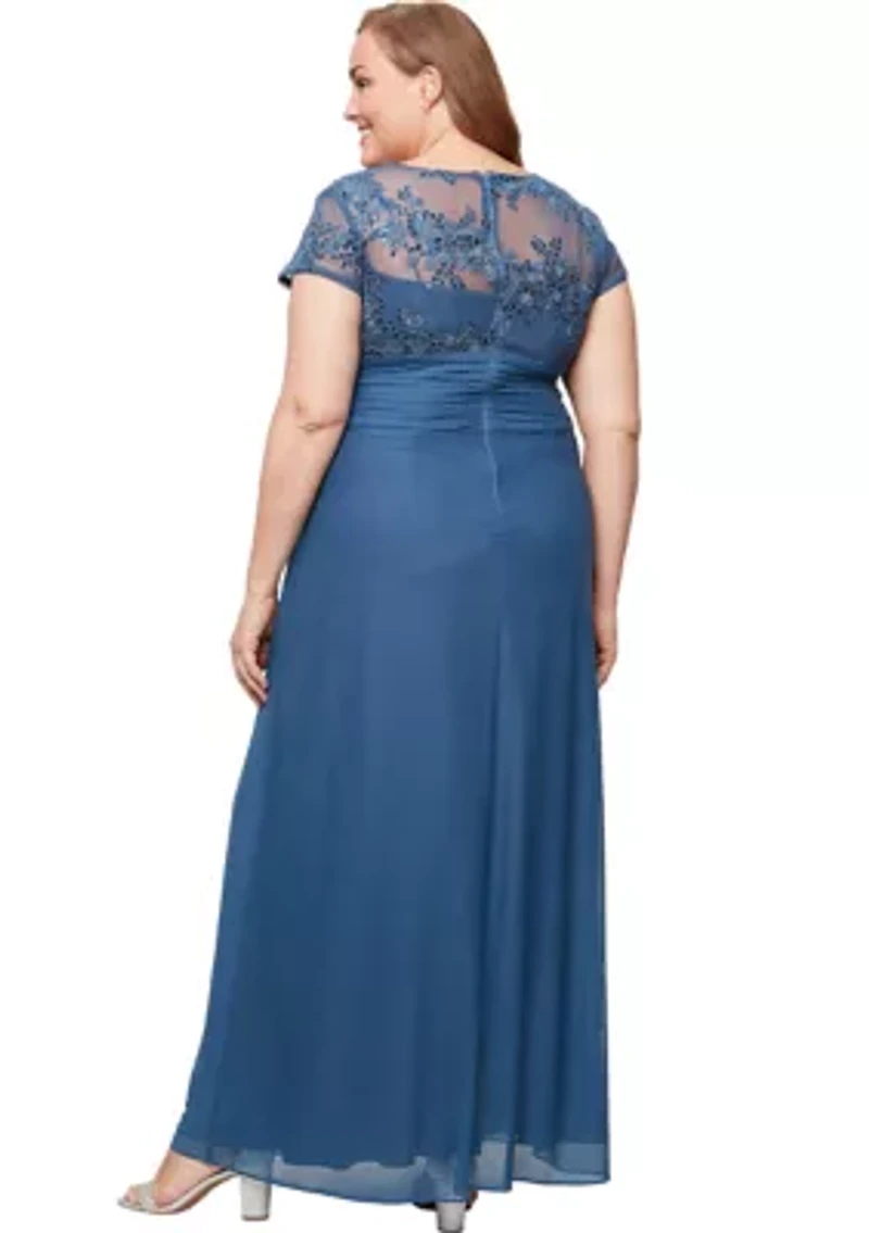 Plus Long Surplice Neckline A-Line Dress