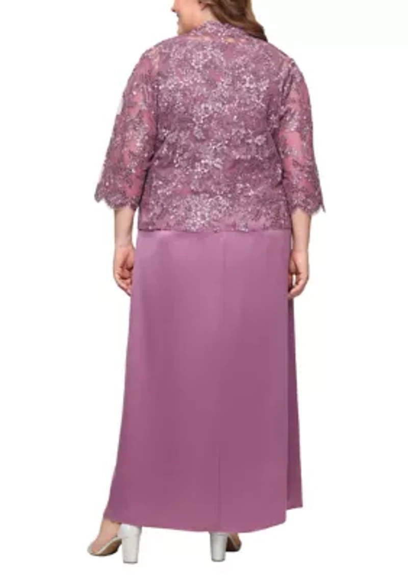 Plus Long Embroidered Tulle Mock Jacket Dress