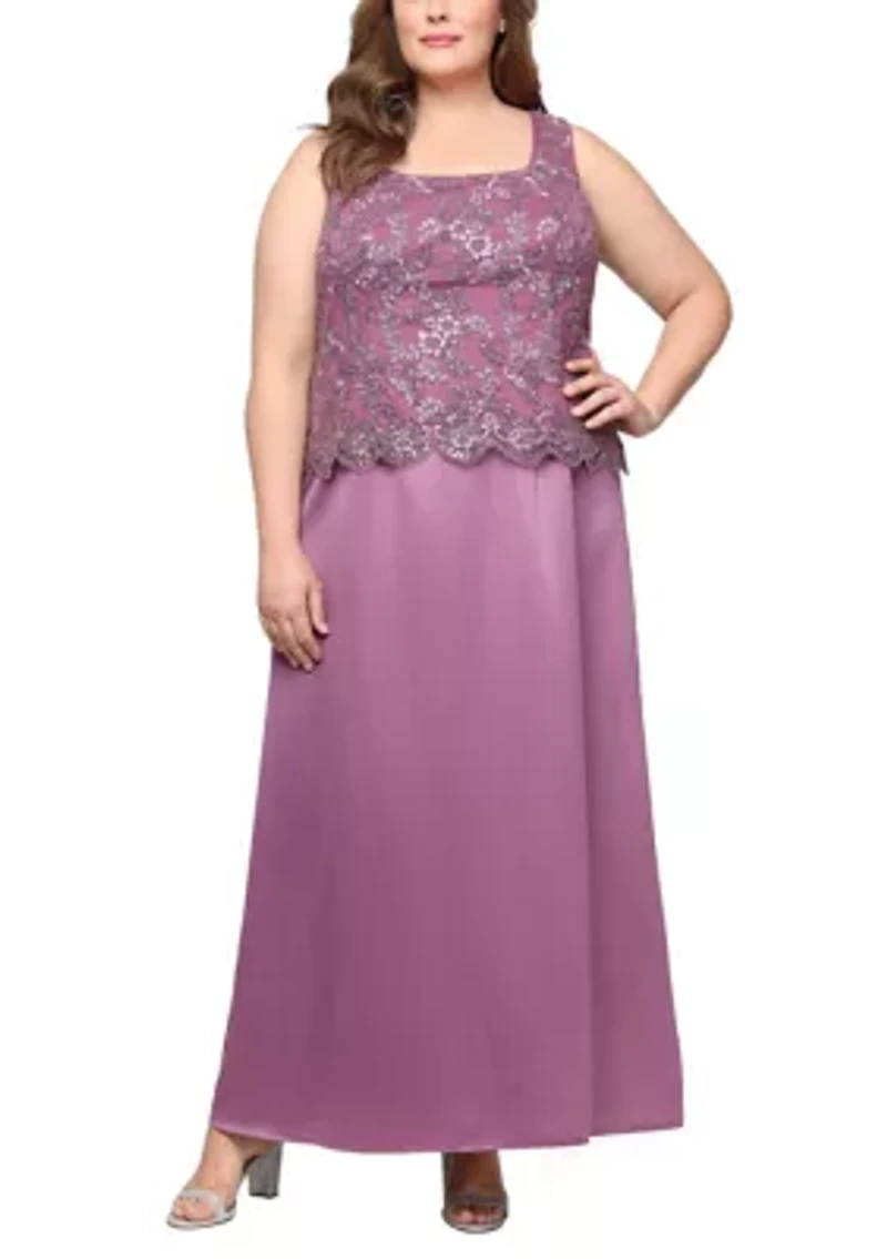 Plus Long Embroidered Tulle Mock Jacket Dress