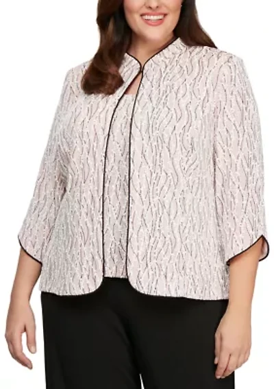 Plus 3/4 Sleeve Printed Mandarin Neck Twinset