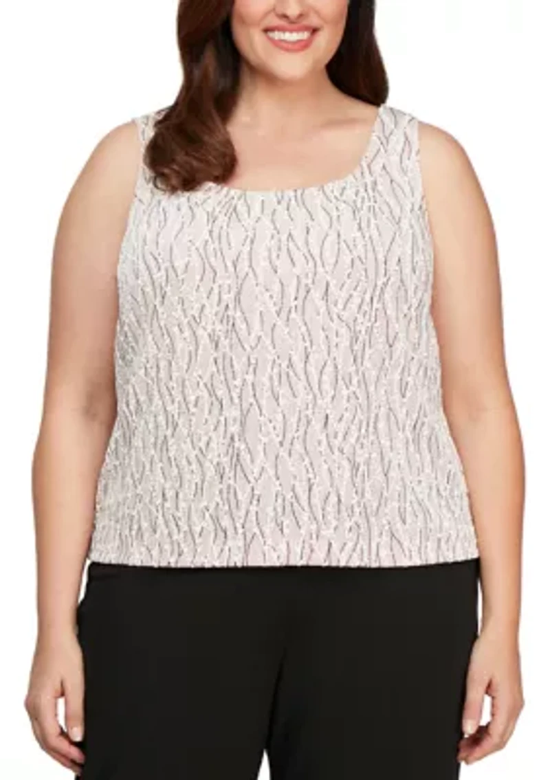 Plus 3/4 Sleeve Printed Mandarin Neck Twinset