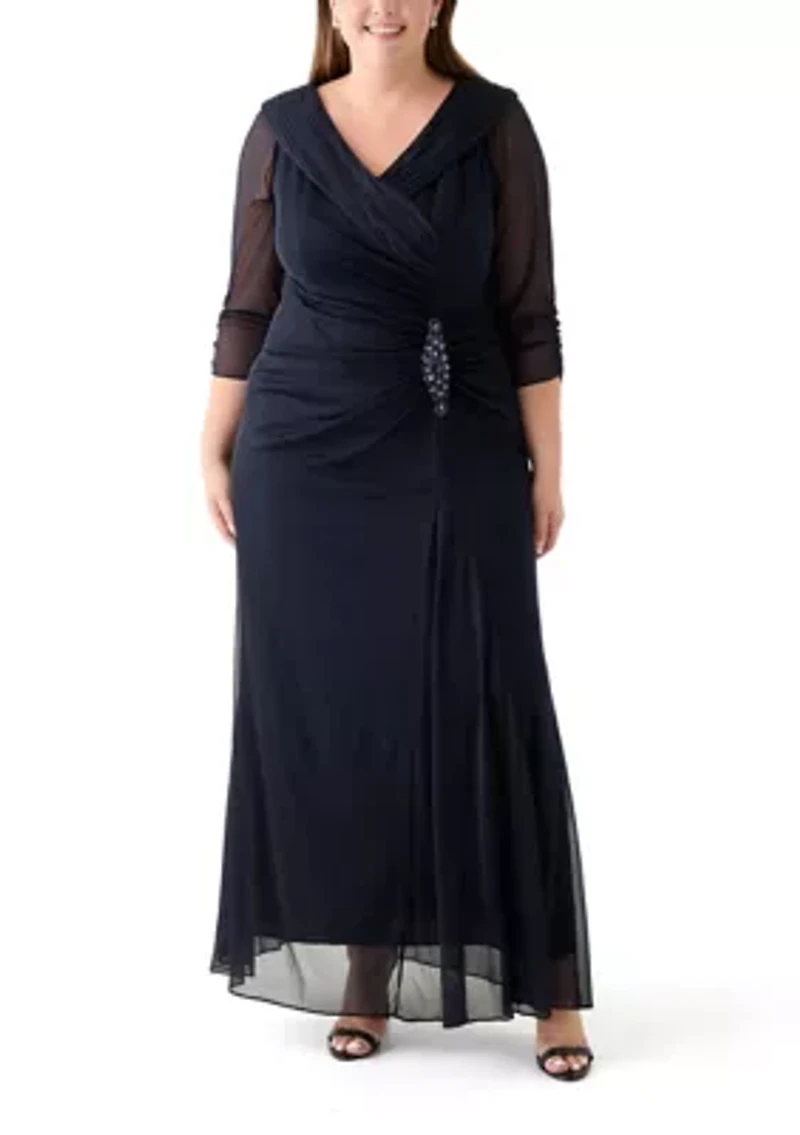 Plus Long Portrait Collar Dress