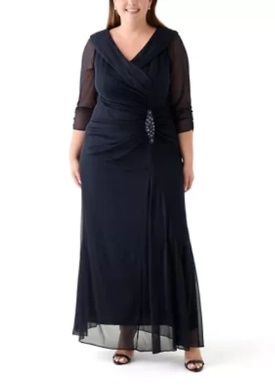 Plus Long Portrait Collar Dress