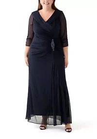 Plus Long Portrait Collar Dress
