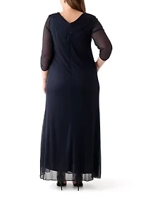 Plus Long Portrait Collar Dress