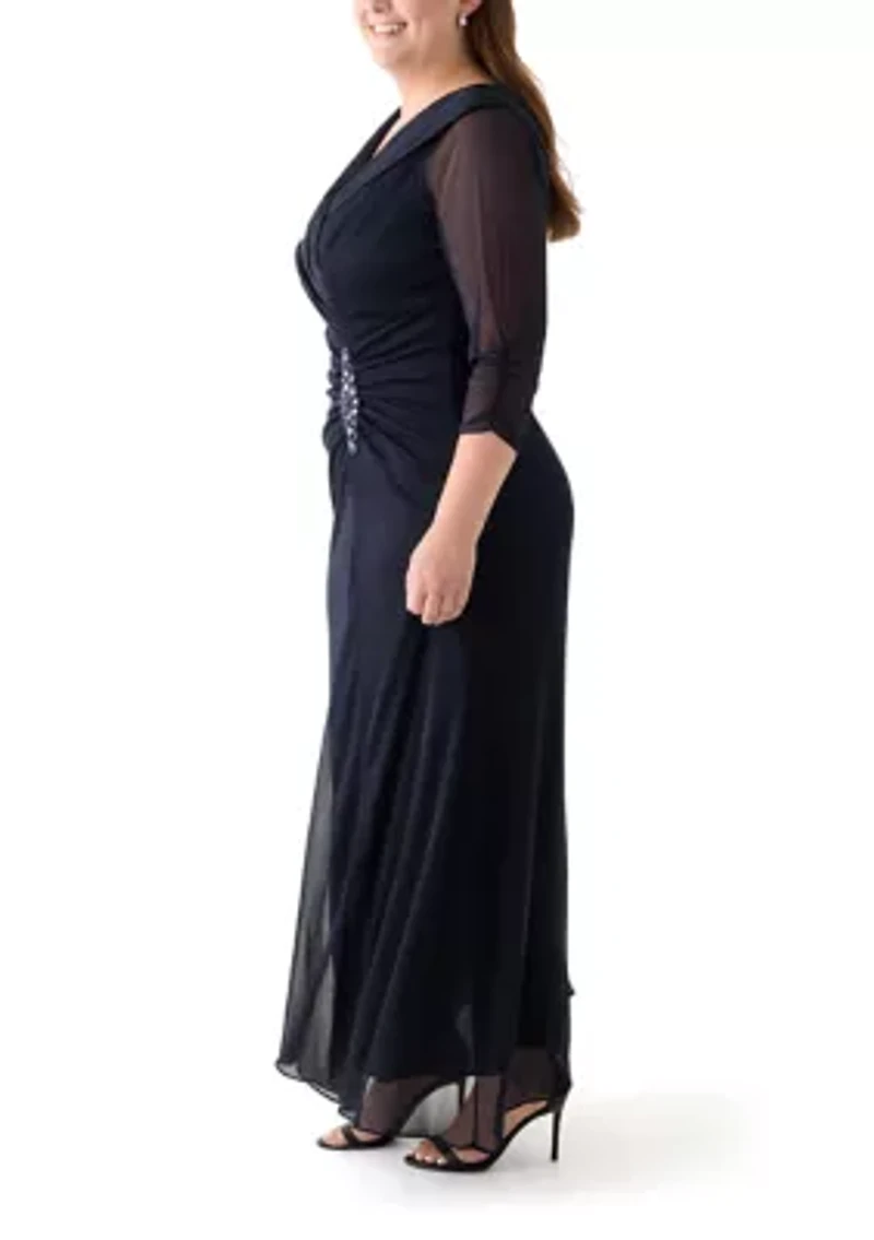 Plus Long Portrait Collar Dress