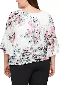Plus 3/4 Sleeve Printed Blouse