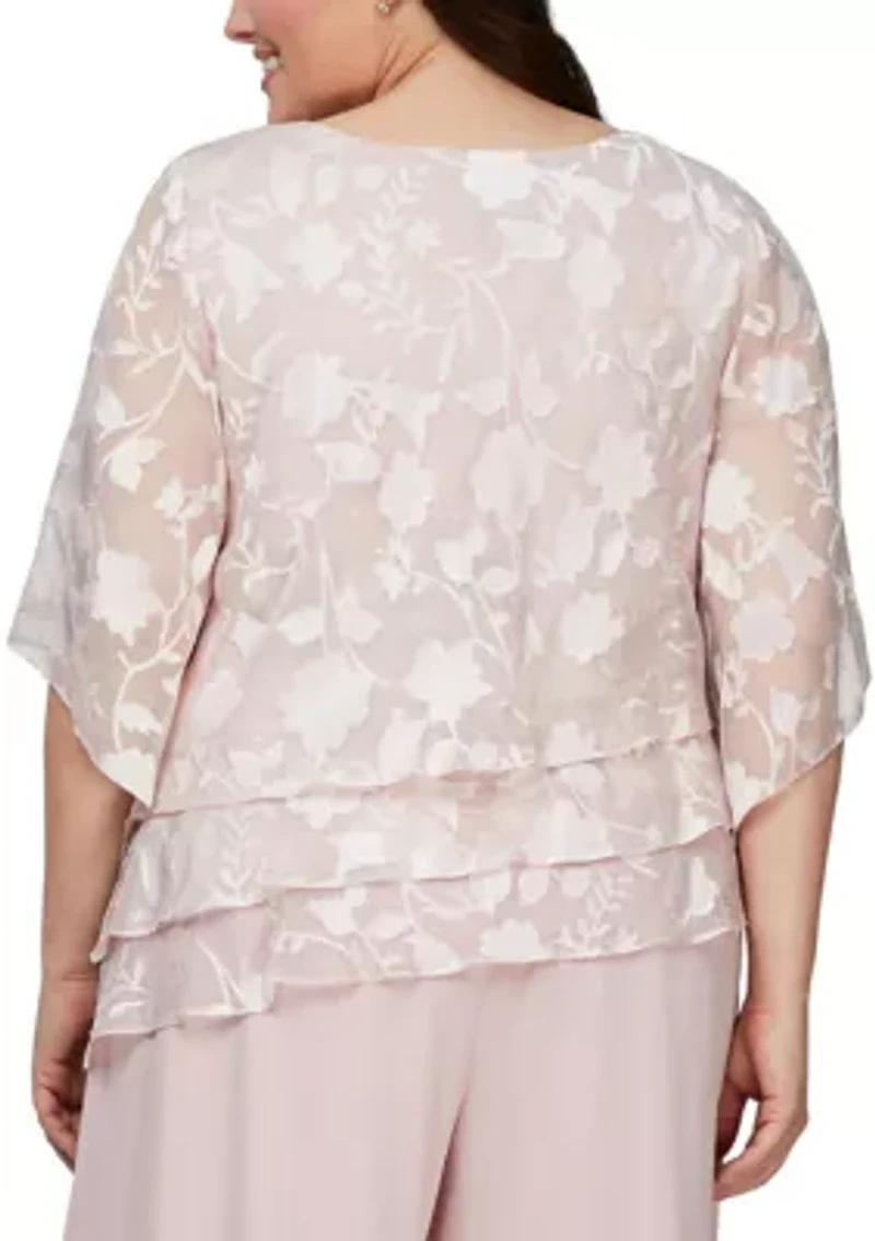 Plus Asymmetrical Triple Tier Hem Burnout Chiffon Blouse