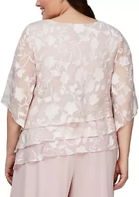Plus Asymmetrical Triple Tier Hem Burnout Chiffon Blouse