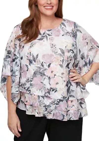 Plus 3/4 Sleeve Printed Blouse