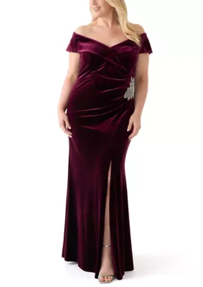 Plus Long Off the Shoulder Fit and Flare Gown